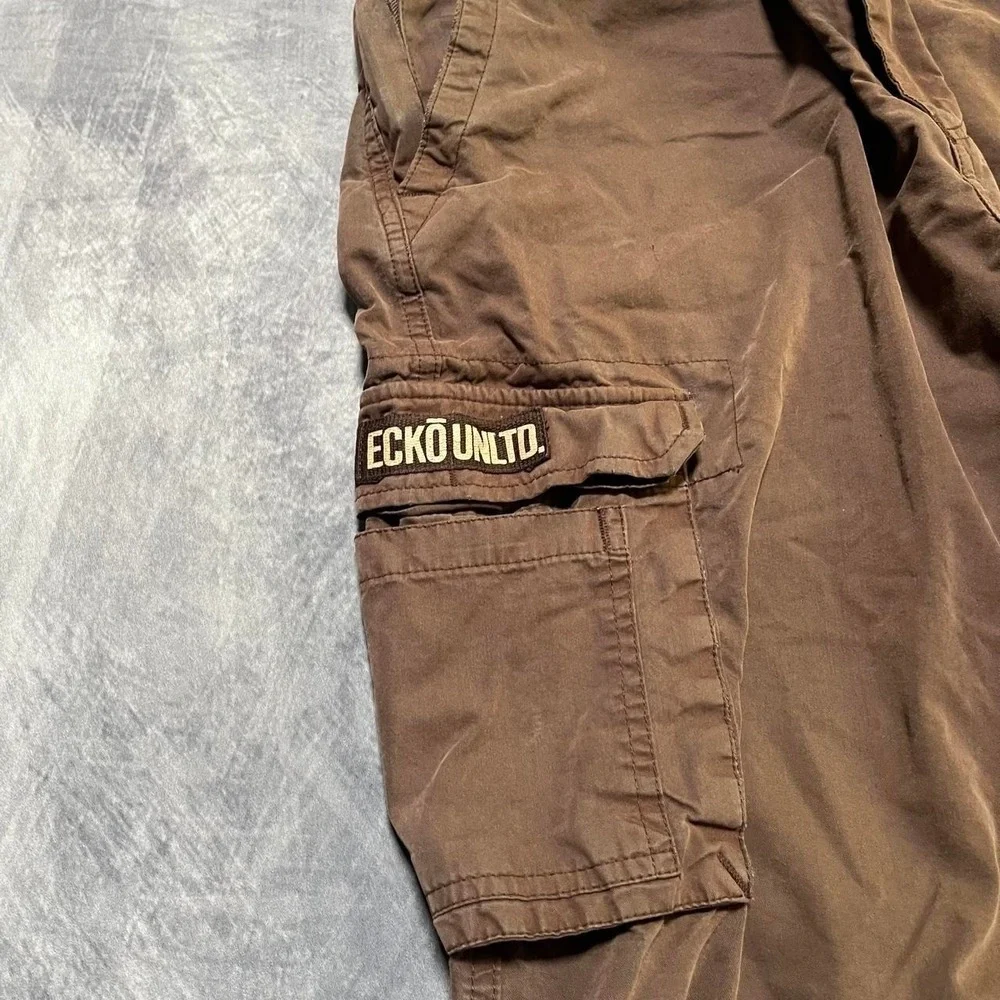 Y2K 2000s Ecko Unltd Baggy Grunge Indie Skater Hip Hop Faded Brown Cargo Shorts
